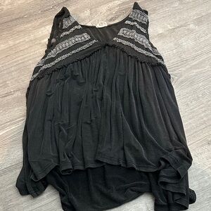 POL Black Sleeveless Lace-Trim Tank Top